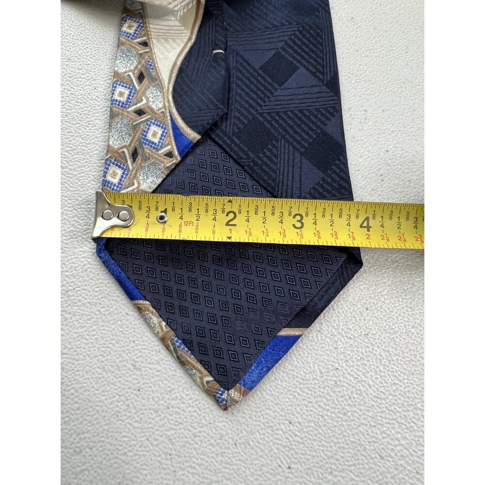 Luciano Gatti Blue and Brown Geometric Pattern 100% Silk Handmade Tie NWOT - Picture 7 of 7